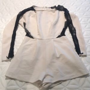Topshop White Romper with Black Lace